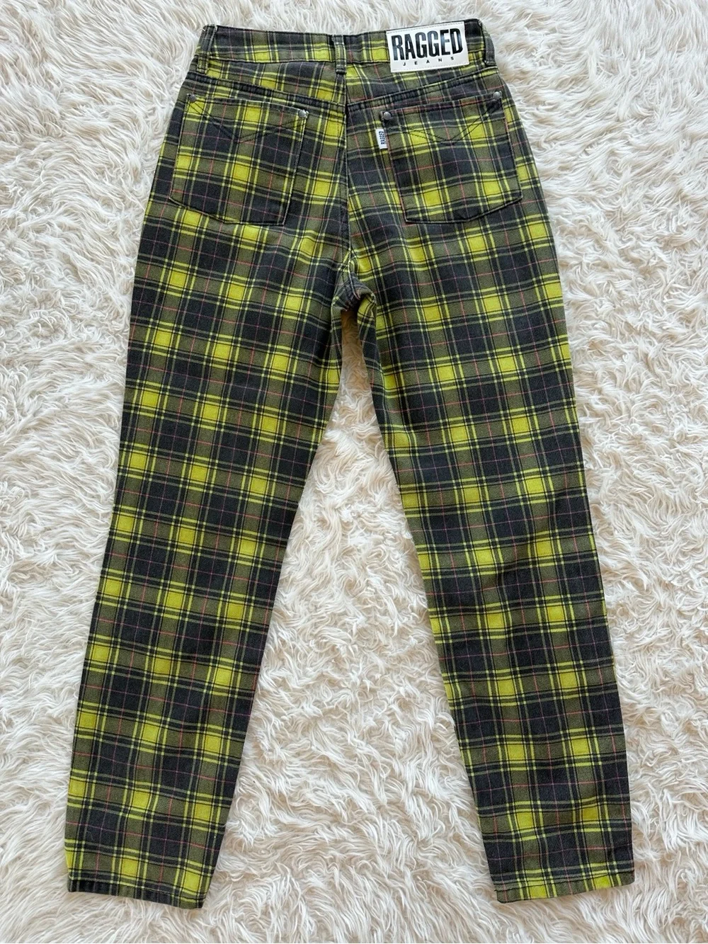 The Ragged Priest green yellow plaid high rise jeans 28